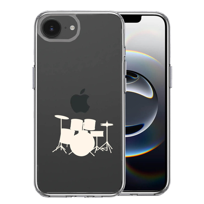 iPhone16e ケース クリア ドラム ホワイト スマホケース 側面ソフト 背面ハード ハイブリッド -0