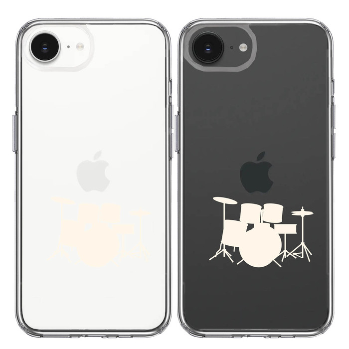 iPhone16e ケース クリア ドラム ホワイト スマホケース 側面ソフト 背面ハード ハイブリッド -1
