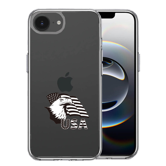 iPhone16e ケース クリア 白頭鷲 星条旗 スマホケース 側面ソフト 背面ハード ハイブリッド -0