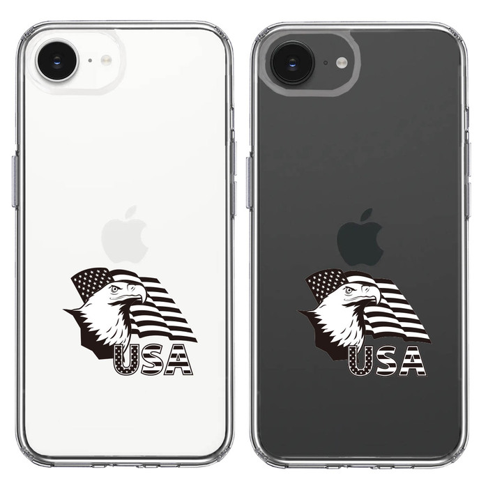 iPhone16e ケース クリア 白頭鷲 星条旗 スマホケース 側面ソフト 背面ハード ハイブリッド -1