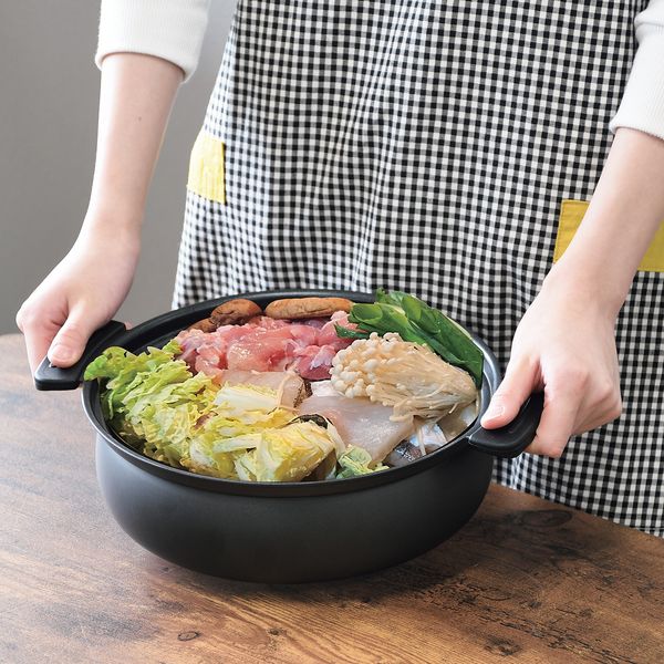 軽量ふっ素加工IH対応土鍋風卓上鍋26cm ブラック-2