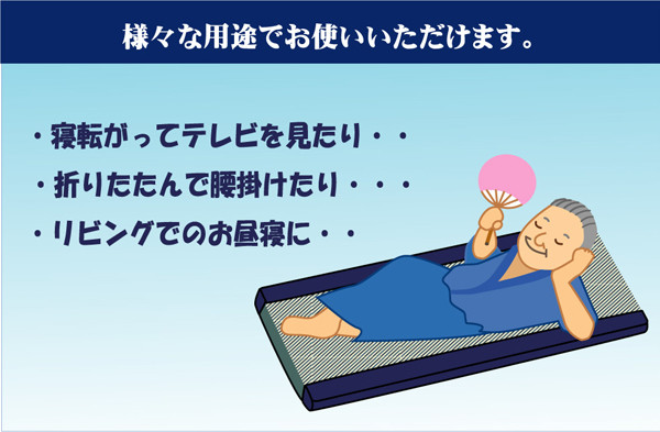 い草ごろ寝フリーマット おやじの場所 大和 ブルー 約70×150cm-2