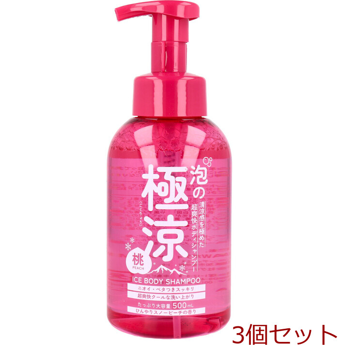 泡の極涼 アイス泡ボディシャンプー ひんやりスノーピーチの香り 500mL 3個セット-0