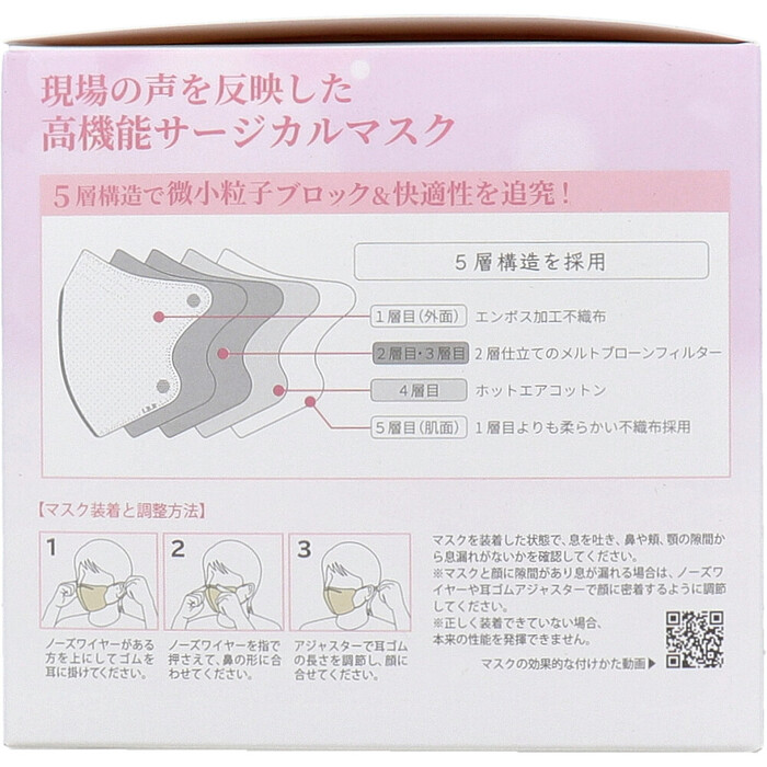 マスク 業務用 5層立体 SOUCORE MASK ソウコレマスク 医療用 個別包装 ライトピンク 20枚入 2セット-1