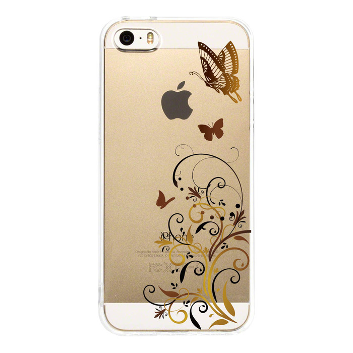 iPhone5 iPhone5s ケース クリア 花と蝶 ブラウン スマホケース ハード スマホケース ハード-2