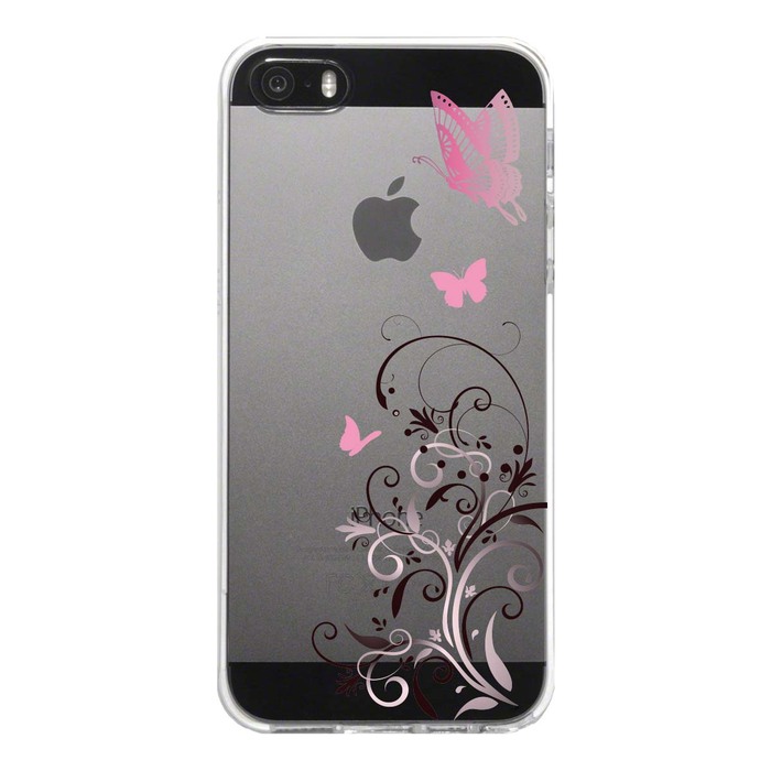 iPhone5 iPhone5s ケース クリア 花と蝶 ピンク スマホケース ハード スマホケース ハード-4