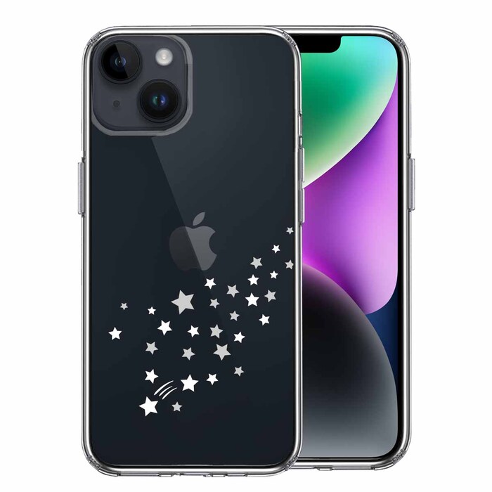 iPhone14Plus ケース クリア流れ星 ホワイト ス