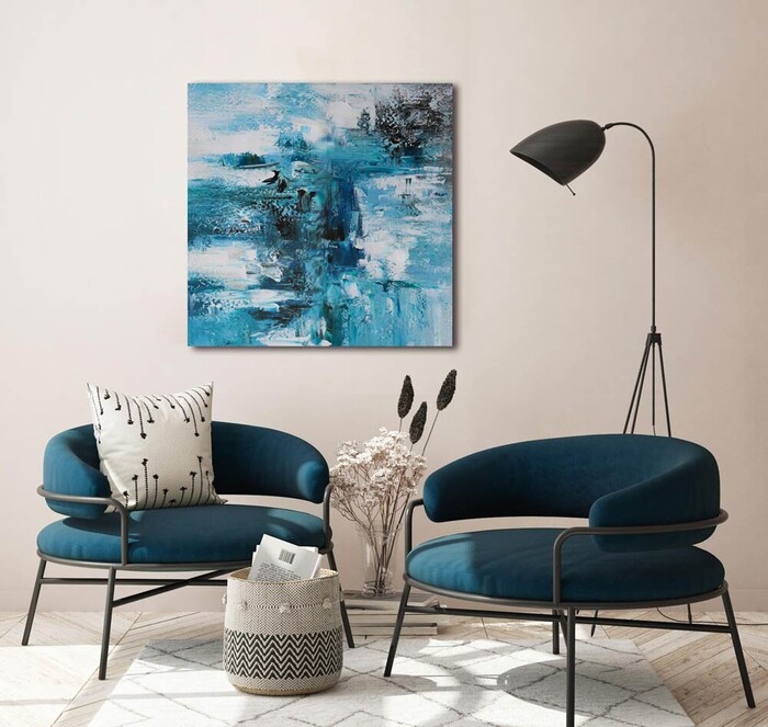アートパネル BWA120 水の抽象 50x50cm 抽象画 絵画 50角 青 海 正方形