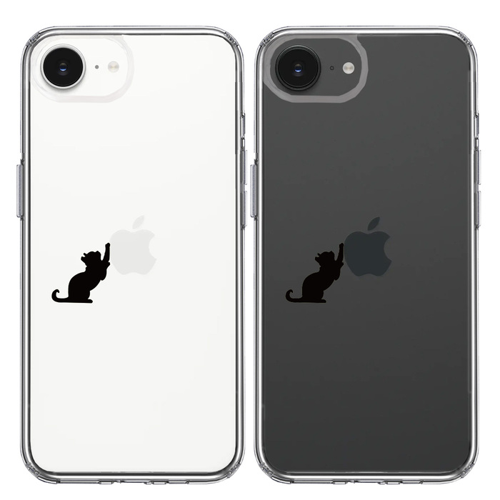 iPhone17e iPhone16e ケース クリア 猫 リンゴ キャッチ スマホケース 側面ソフト 背面ハード ハイブリッド -1