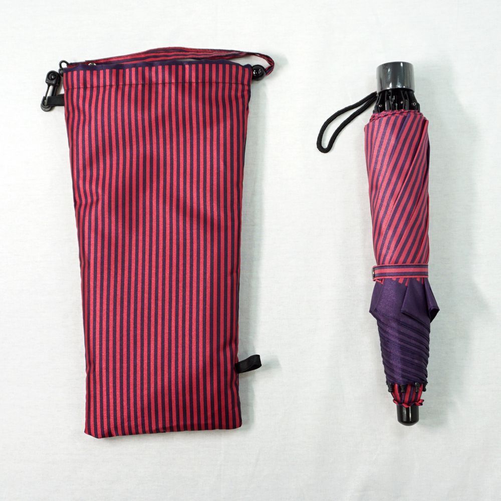 レインポケット折傘　悩みを解決　たたまずすぐに収納　雨傘　綾織　ストライプ　軽量　日本製　職人手作り...