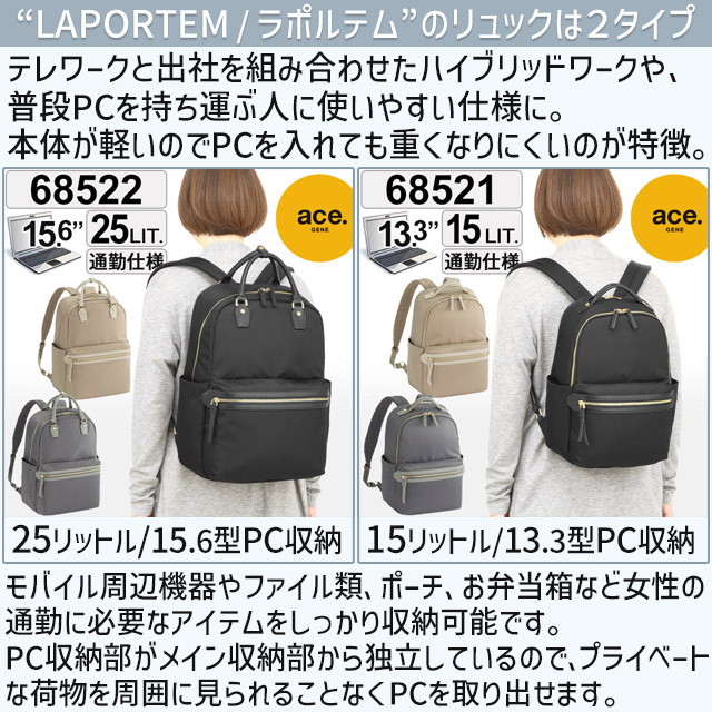 ace. GENE LABEL レディース リュック ビジネスリュック 通勤かばん 25