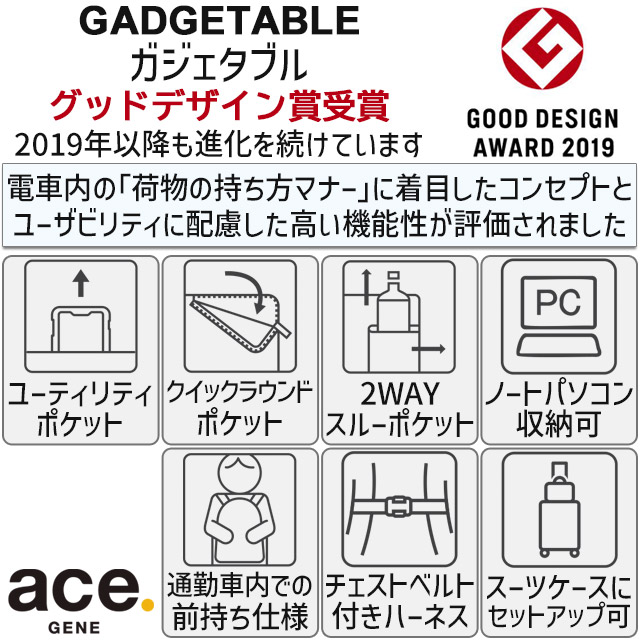 ace. GENE LABEL エースジーン ビジネスリュック バックパック 撥水 11