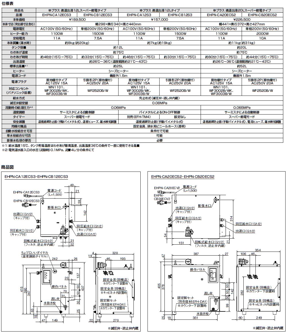 INAX INAX・LIXIL 電気温水器【EHPN-CA12ECS3】 12L ゆプラス