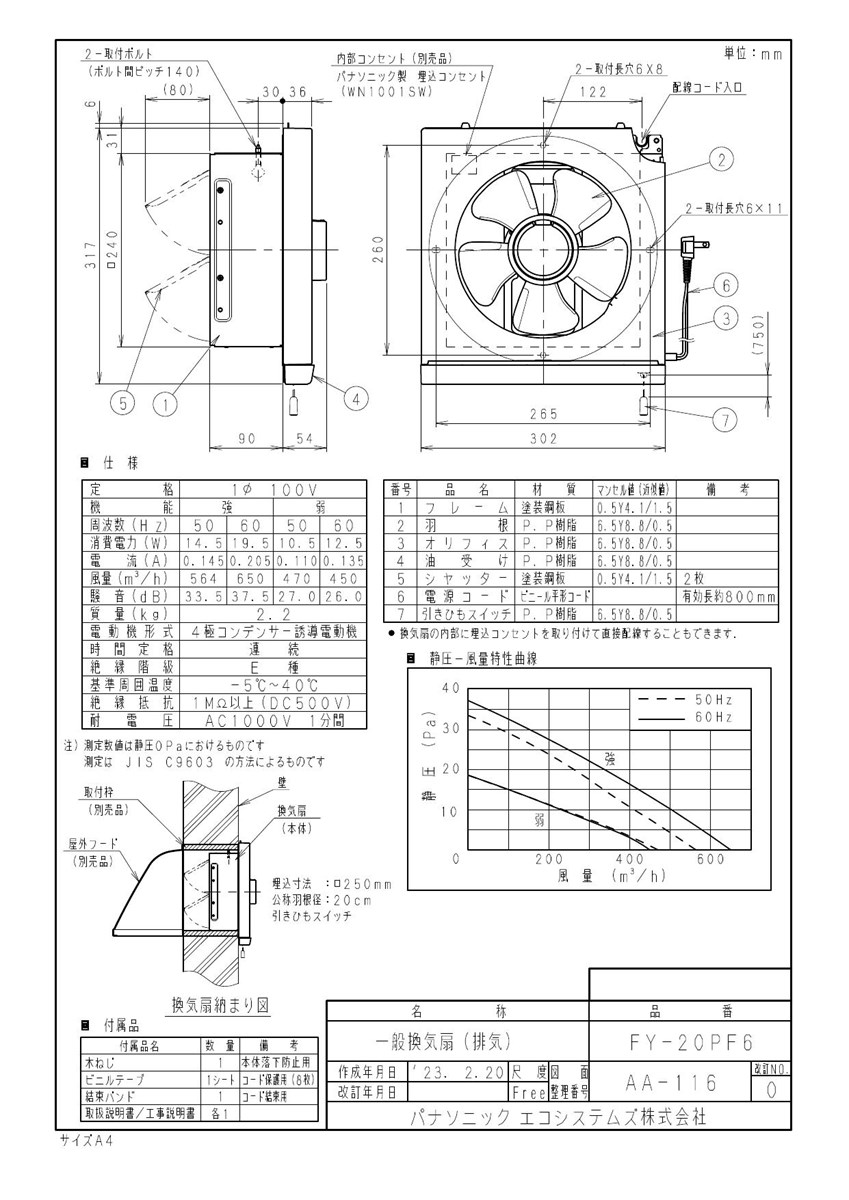 Panasonic（パナソニック） 換気扇 【FY-20PF6】 一般換気扇