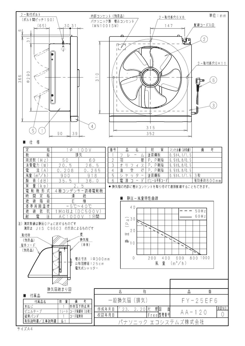 パナソニック Panasonic 換気扇 【FY-25EF6】 一般換気扇 スタンダード