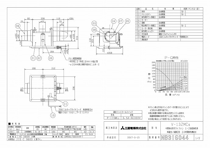 送料込み】三菱 換気扇 【V-13ZMC6】 換気扇 24時間換気機能付換気扇