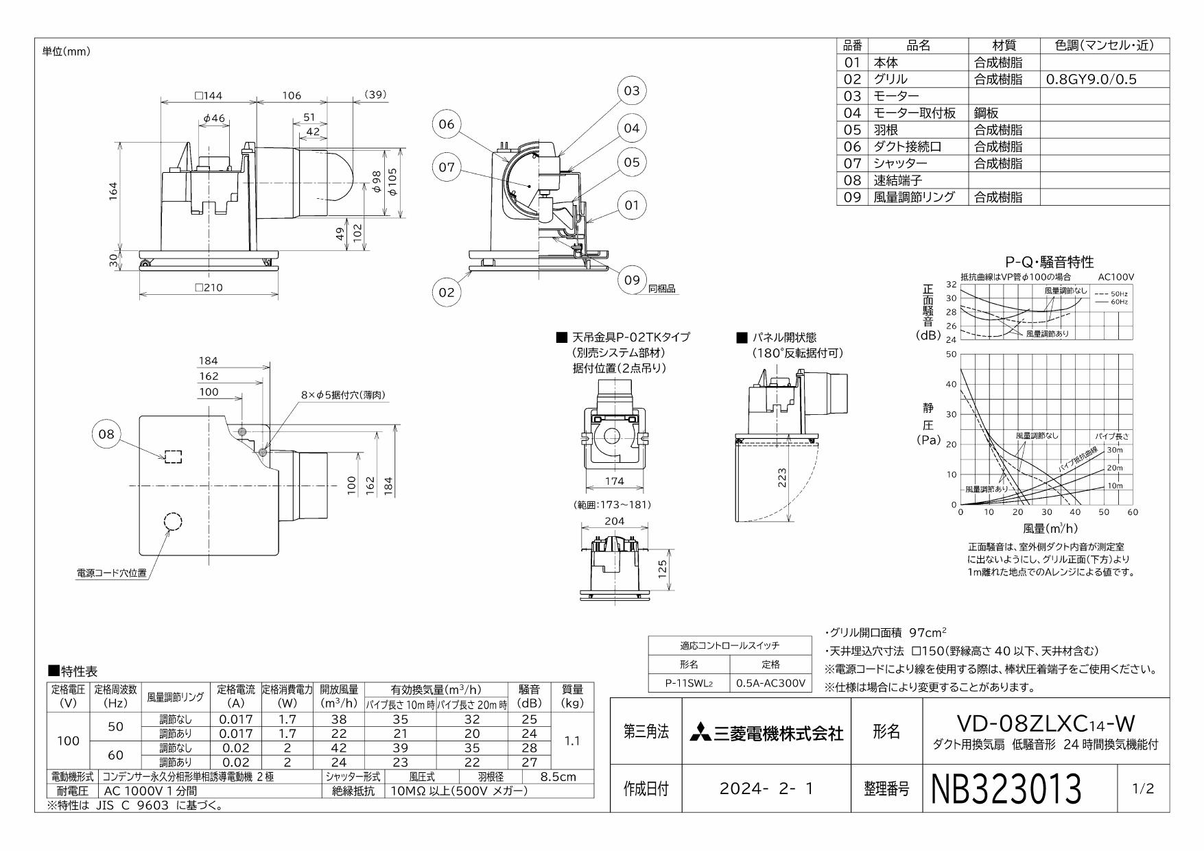 三菱電機 三菱【VD-08ZLXC14-W】 換気扇 ダクト用換気扇 天井埋