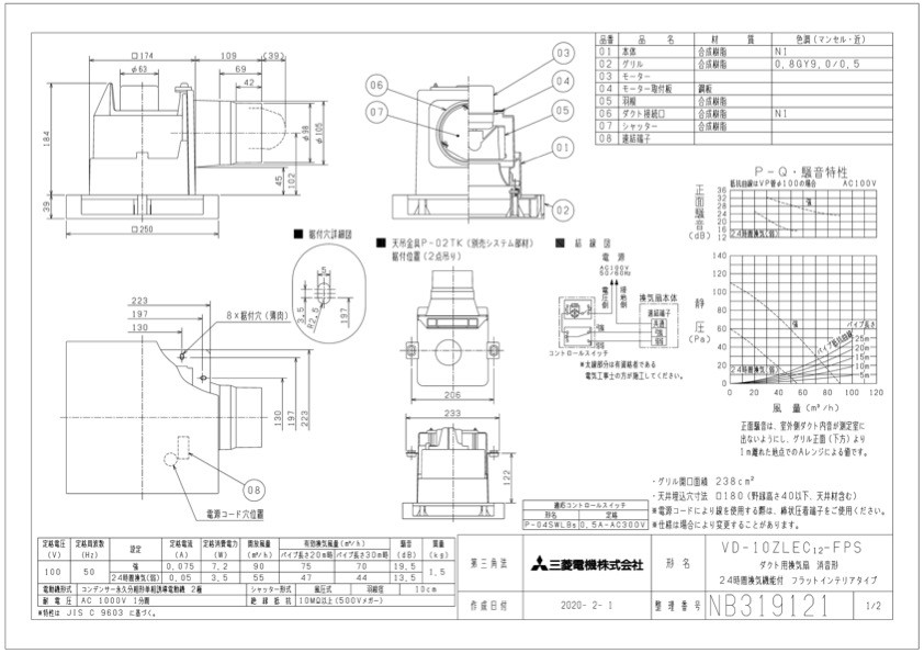 三菱 換気扇 VD-10ZLEC12-FPS ダクト用換気扇 天井埋込形(ACモーター