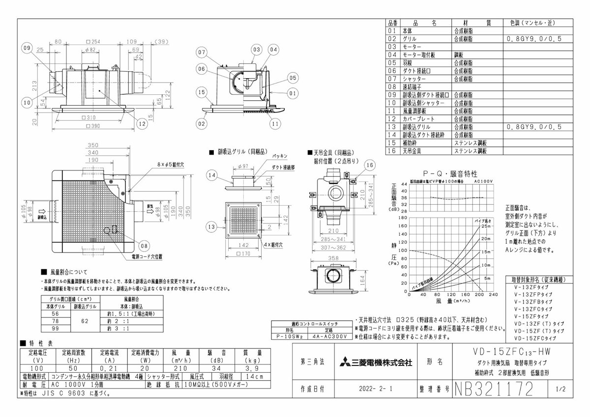 三菱 mitsubishi 換気扇 【VD-15ZFC13-HW】換気扇 [本体]ダクト用換気扇 天井埋込形 VD-15ZFC13-HW :vd -15zfc13-hw:換気扇の通販ショップ プロペラ君 - 通販 - Yahoo!ショッピング