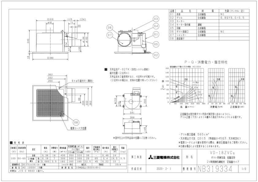 三菱 換気扇 VD-18ZVC5 ダクト用換気扇 天井埋込形(DCブラシレス