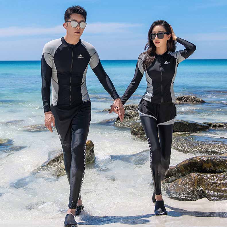 体型カバー メンズ3点セット水着 レディース長袖ラッシュガード5点上下