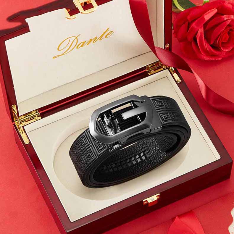 ギフト箱ベルト メンズ 本革 オートロック式 バックル 無段階 穴なし