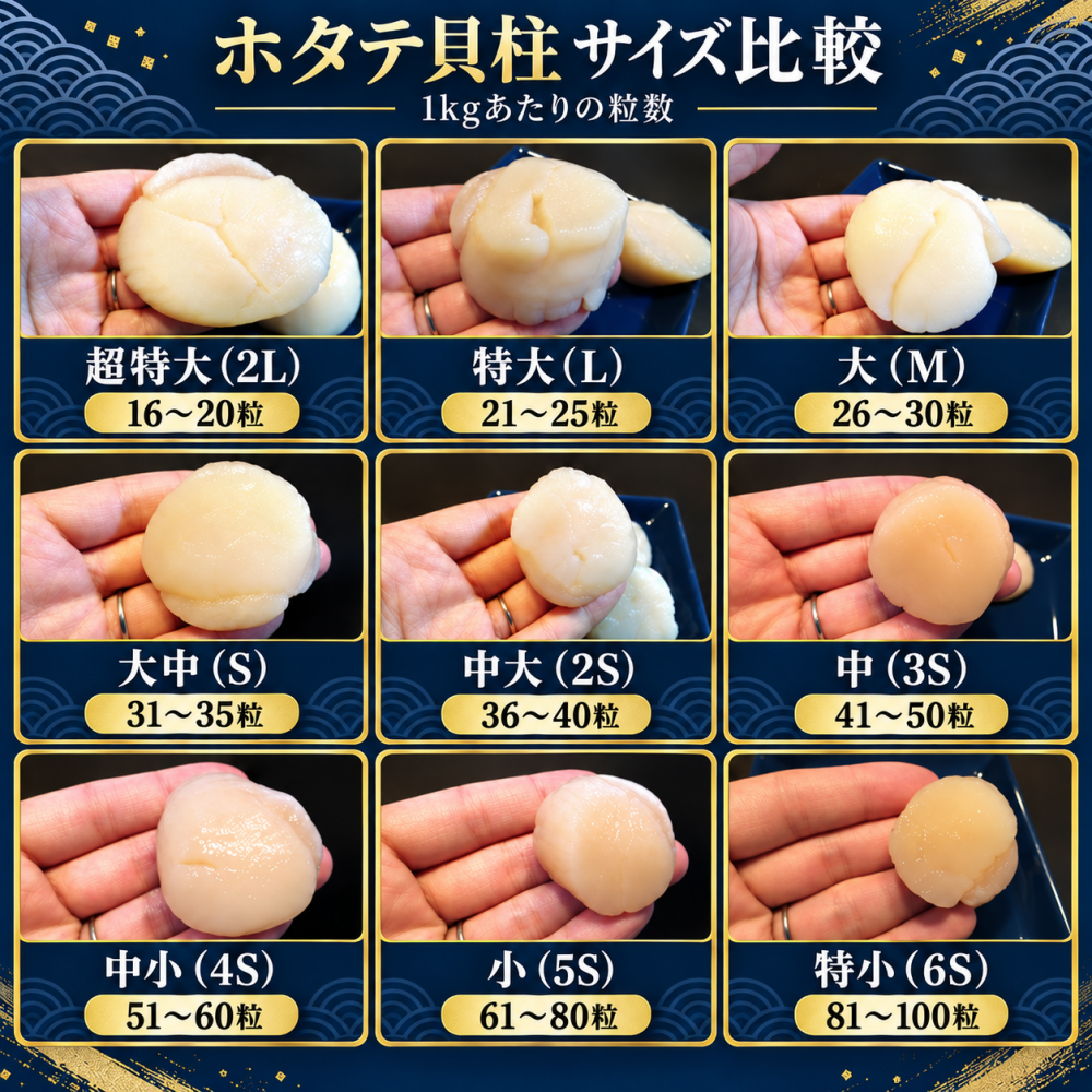 北海道オホーツク海産 刺身用ホタテ貝柱 1kg 5Sサイズ 61〜80粒｜小粒