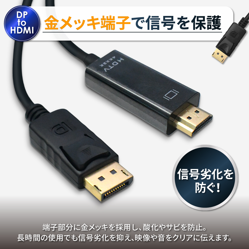シズカウィル（shizukawill） DisplayPort to HDMI 変換ケーブル 1.8m
