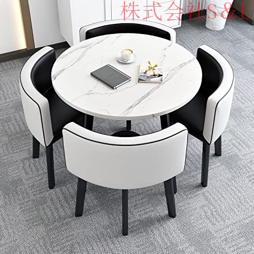 ダイニングテーブルセット丸型大理石のテクスチャ食卓セットS＆L省スペース丸型4人掛けカフェテーブル丸テーブルダイニングルームとキッチン用 セッバックレスト_1