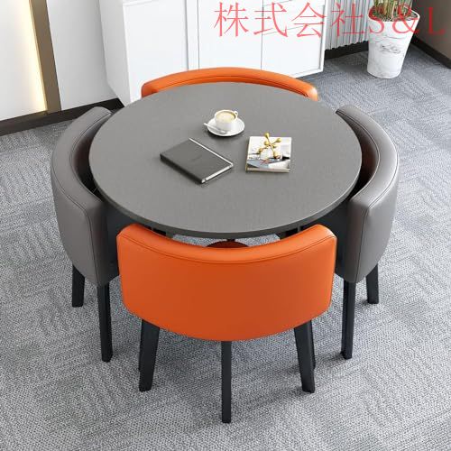 ダイニングテーブル セット食卓セット 4人用セット 丸テーブル ダイニングルームとキッチン用 モダンデザインテーブルと椅子セッバックレスト付き 省スペース丸_1