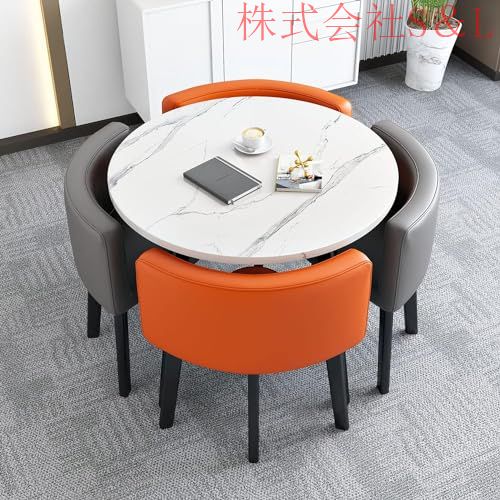 ダイニングテーブル セット食卓セット 4人用セット 丸テーブル ダイニングルームとキッチン用 モダンデザインテーブルと椅子セッバックレスト付き 省スペース丸_2