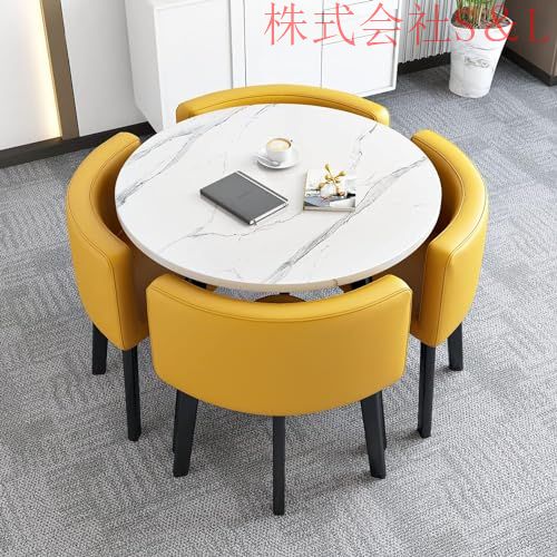 ダイニングテーブル セット食卓セット 4人用セット 丸テーブル ダイニングルームとキッチン用 モダンデザインテーブルと椅子セッバックレスト付き 省スペース丸_3