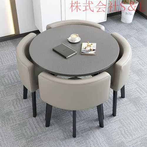 ダイニングテーブル セット食卓セット 4人用セット 丸テーブル ダイニングルームとキッチン用 モダンデザインテーブルと椅子セッバックレスト付き 省スペース丸_5