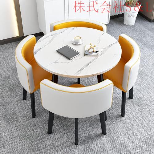 ダイニングテーブル セット食卓セット 4人用セット 丸テーブル ダイニングルームとキッチン用 モダンデザインテーブルと椅子セッバックレスト付き 省スペース丸_8