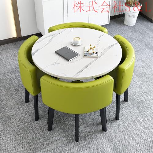ダイニングテーブル セット食卓セット 4人用セット 丸テーブル ダイニングルームとキッチン用 モダンデザインテーブルと椅子セッバックレスト付き 省スペース丸_9