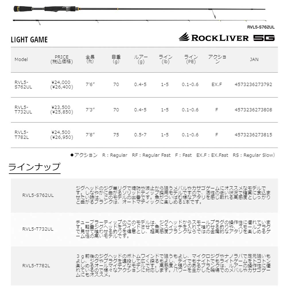 メジャークラフト ロックライバー 5G ライトゲーム RVL5-S762UL 送料無料｜masubitoshoten｜02