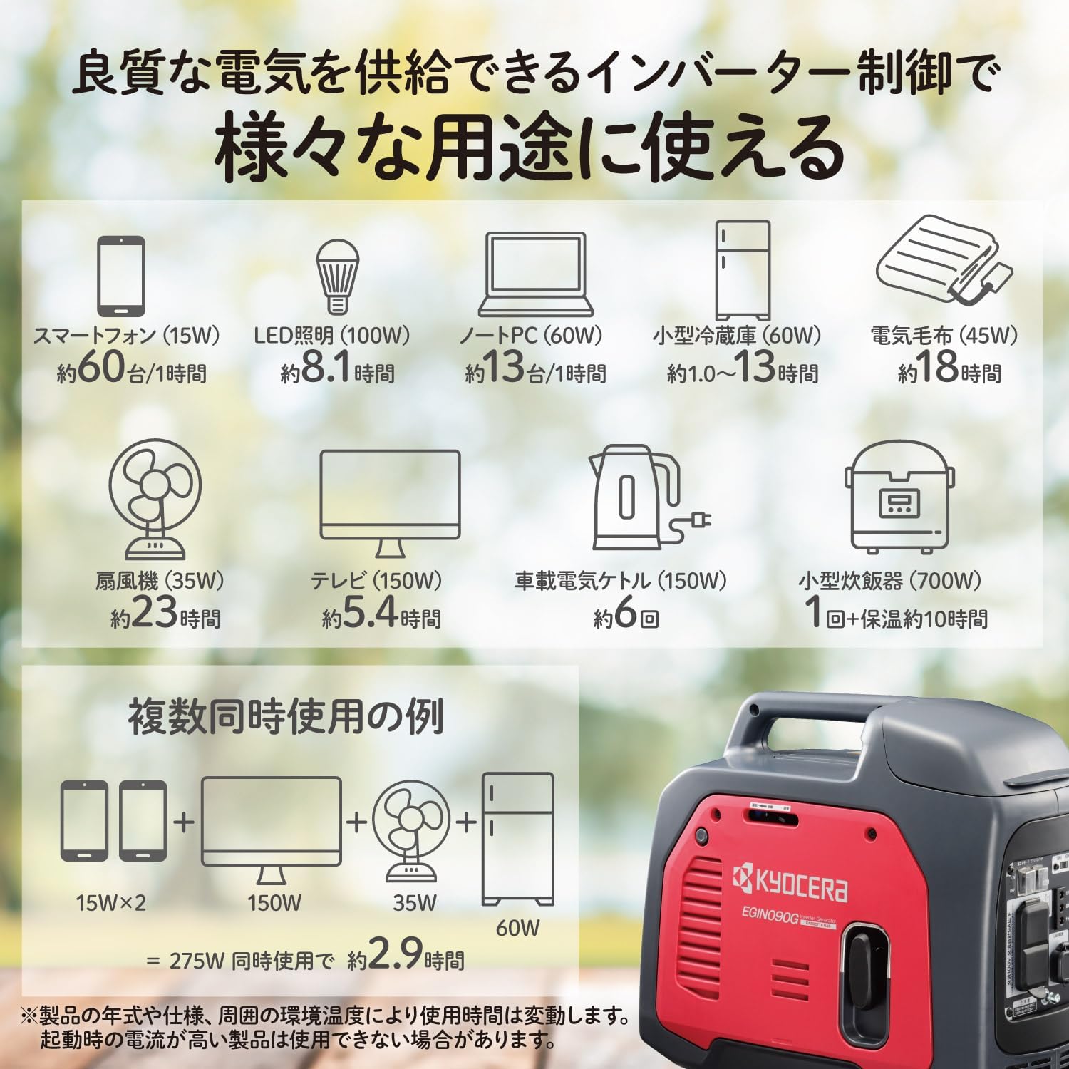 KYOCERA（京セラ） 発電機 ガスボンベ式 家庭用 カセットガス式