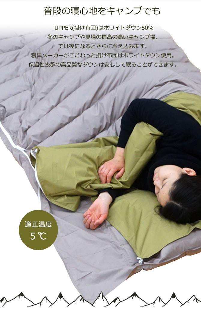 寝袋 ダウン シュラフ 封筒型 キャンプ サンモト Re-Sleep 羽毛布団