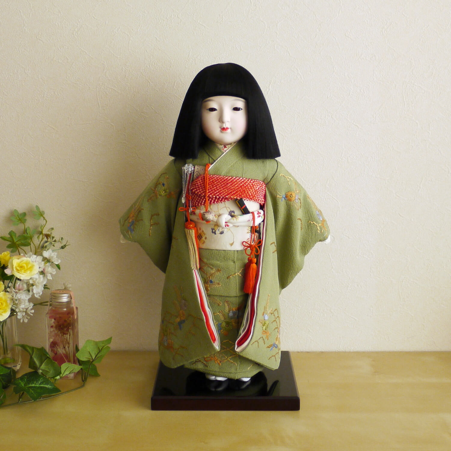 ＊ 市松人形 12号 アンティーク 繻子帯 刺繍 セット 帯揚げ 帯締め ＊ 市松人形 12号 アンティーク 繻子帯 刺繍 セット 帯揚げ 帯締め