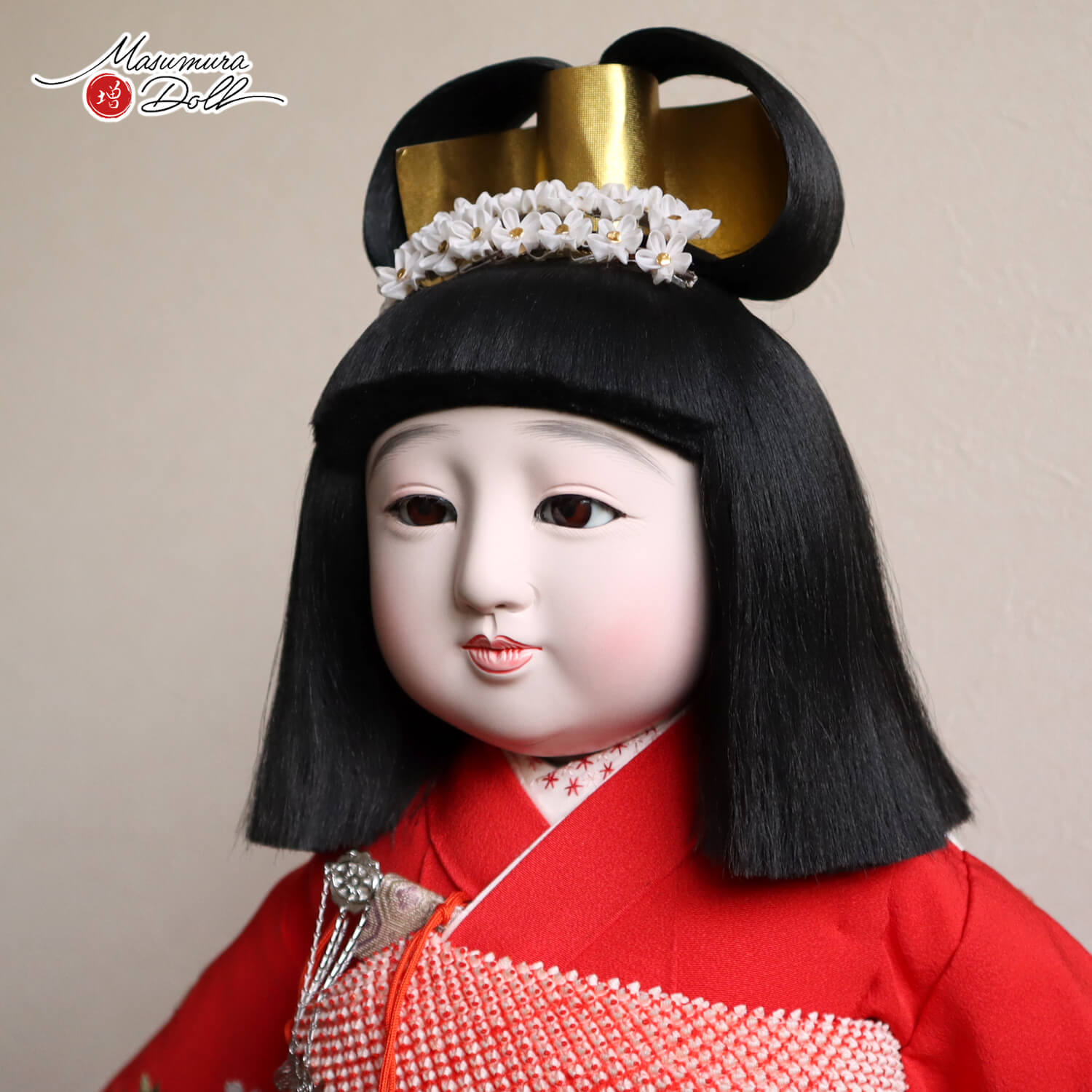 市松人形 最高級 元賀章介 15号尺五 頭師：松乾斎東光 桐塑 本頭 赤色