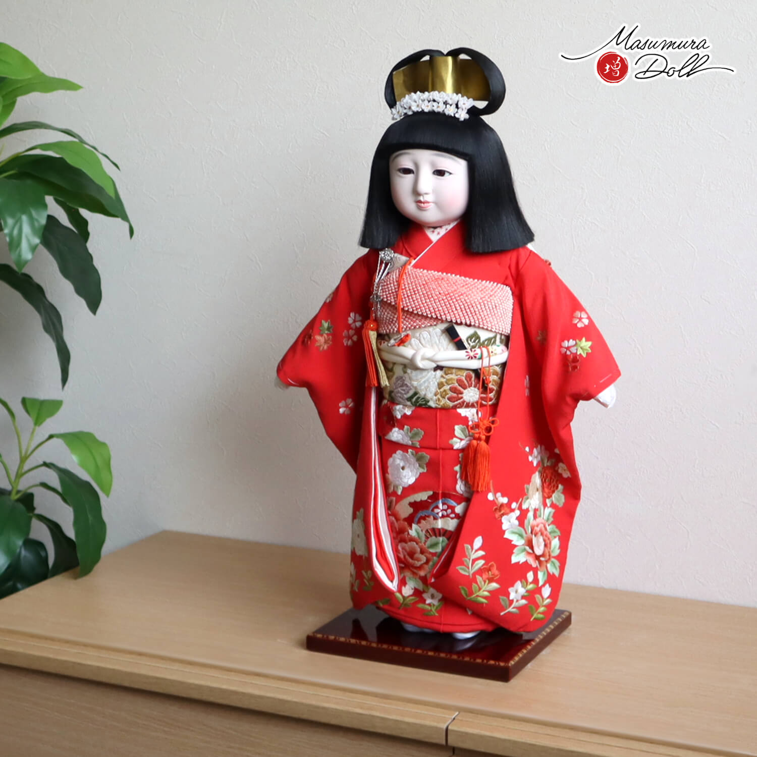 市松人形 最高級 元賀章介 15号尺五 頭師：松乾斎東光 桐塑 本頭 赤色