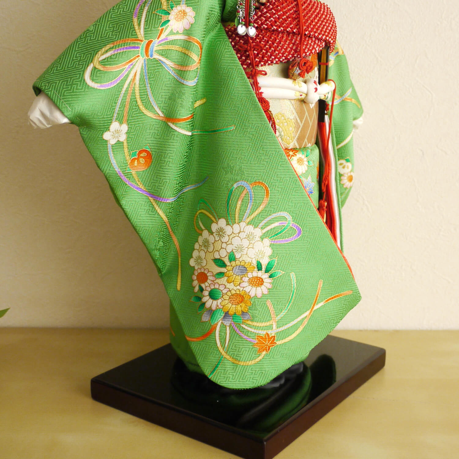 市松人形 元賀章介 12号尺二正絹別染め くす玉 台 女の子 上品 童 増村