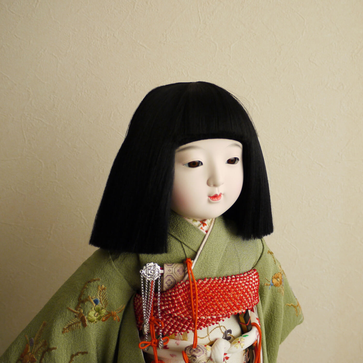 ＊ 市松人形 12号 アンティーク 繻子帯 刺繍 セット 帯揚げ 帯締め ＊ 市松人形 12号 アンティーク 繻子帯 刺繍 セット 帯揚げ 帯締め