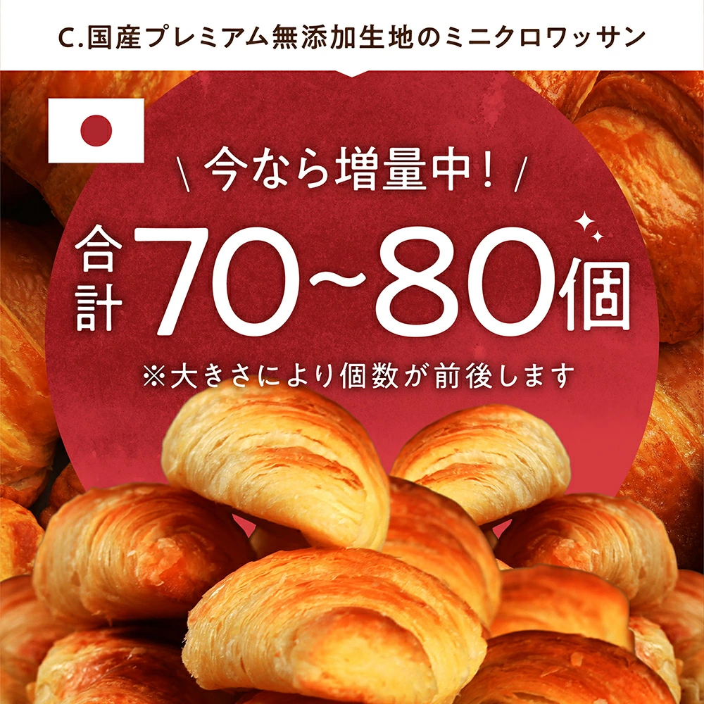 ※在庫切れ※ 賞味期限7/26 期間限定 増量 計70〜80個 パン フランス産 最大2kg 生クロワッサン25g or 生ミニパンオショコラ25g 焼くだけ 冷凍食品｜masuyone｜04