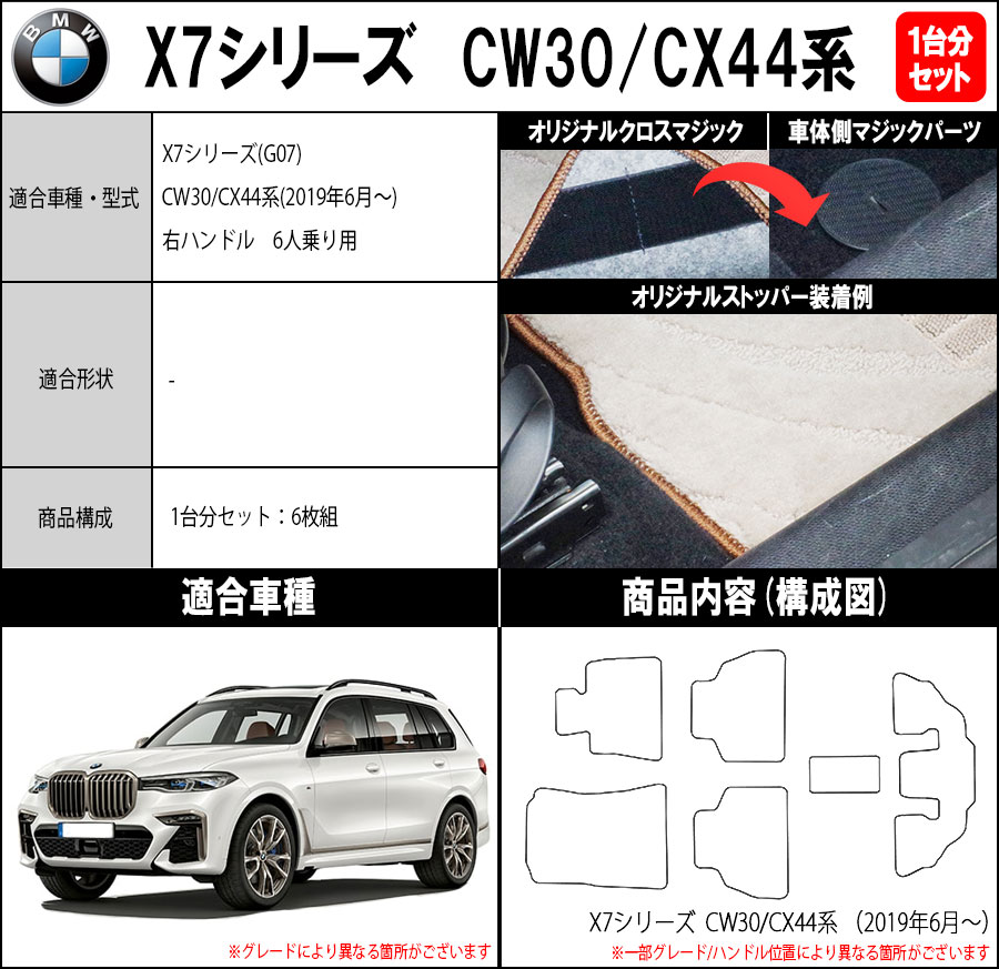 【激安大阪】最高級 フロアマット BMW X7 G07 右H 6人乗り R01.06- BMW用