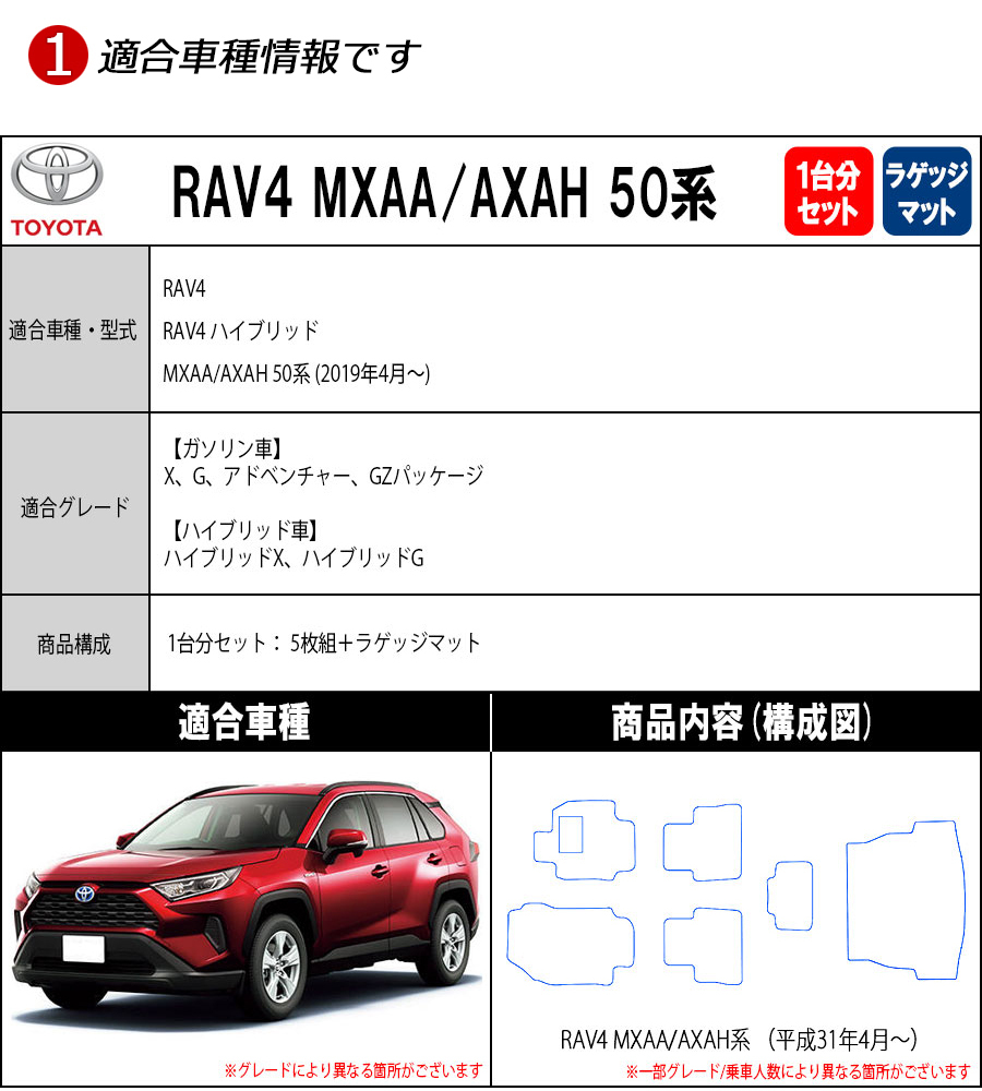 ポイント10倍】トヨタ RAV4 MXAA AXAH 50 系 1台分＋ラゲッジマット