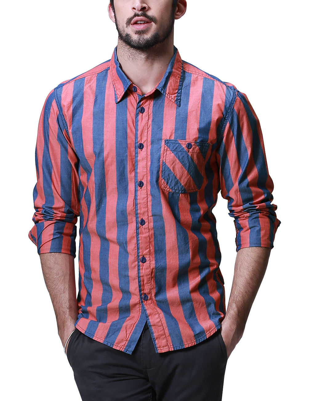 【極美品】SUGAR CANE 長袖シャツ 赤 ストライプ Lサイズ シュガーケーン Sugar Cane 8.5oz レッドウォバッシュストライプワーク