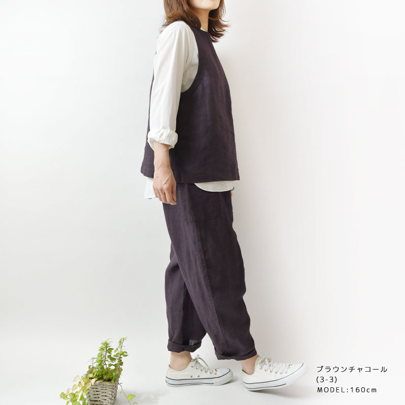 SALE 40%OFF Bliss bunch ブリスバンチ リネン 平織り サイド ポケット パンツ (z624-335)レディース 麻 ゆったり ワイド 体型カバー 春 夏 ナチュラル 服