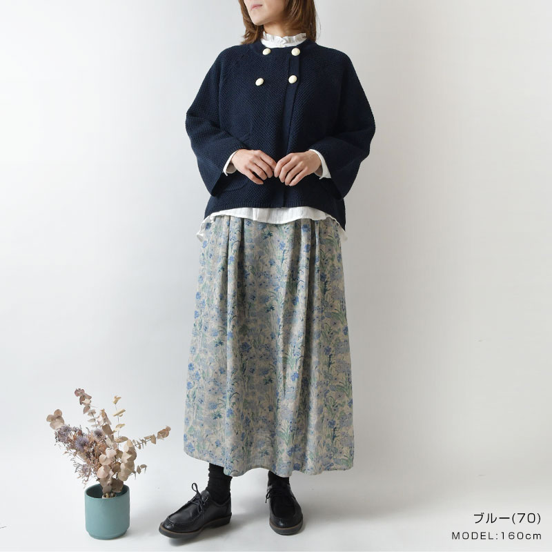 ina イナ リネン100% スカート リバティ LIBERTY 花柄 イナ スカート ina LIBERTYリバティ リネン ウエスト ゴム