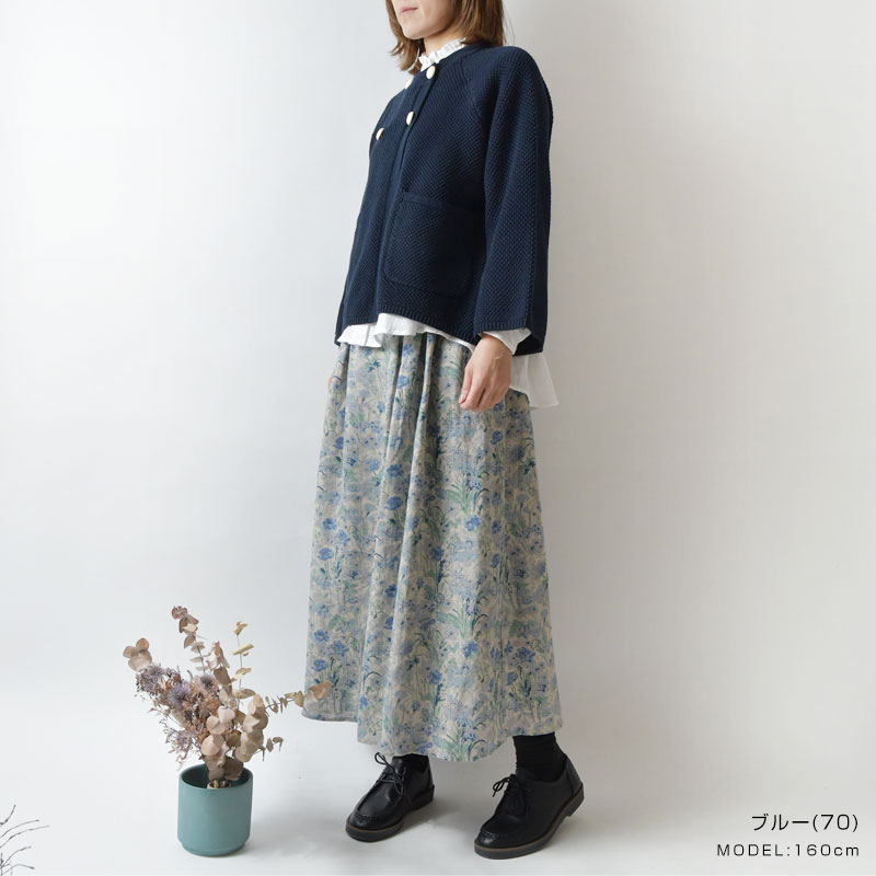 イナ スカート ina LIBERTYリバティ リネン ウエスト ゴム タック 